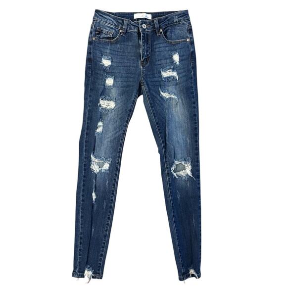 KanCan Distressed skinny Jeans women’s size 26 Blue mid rise Grunge Punk Rock - Picture 1 of 15